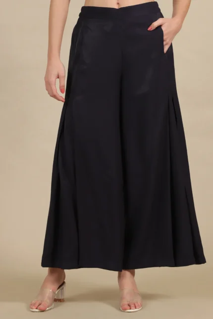 Solid Flared Woven Sharara With Pleats