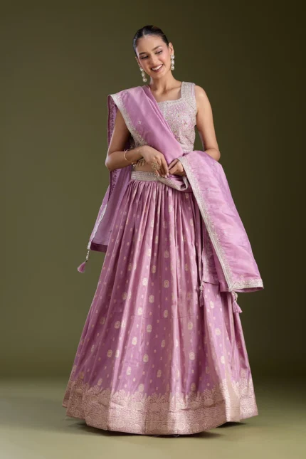  Lavender Sequins Banarasi Readymade Lehenga