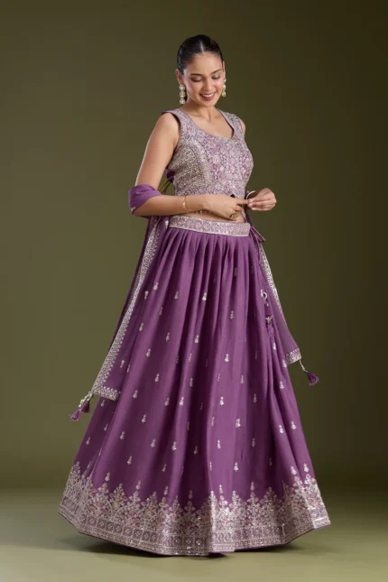 Lavender Zariwork (Silver) Soft Raw Silk Readymade Lehenga