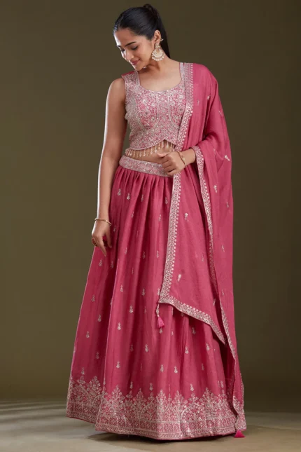 Pink Zariwork (Silver) Soft Raw Silk Readymade Lehenga