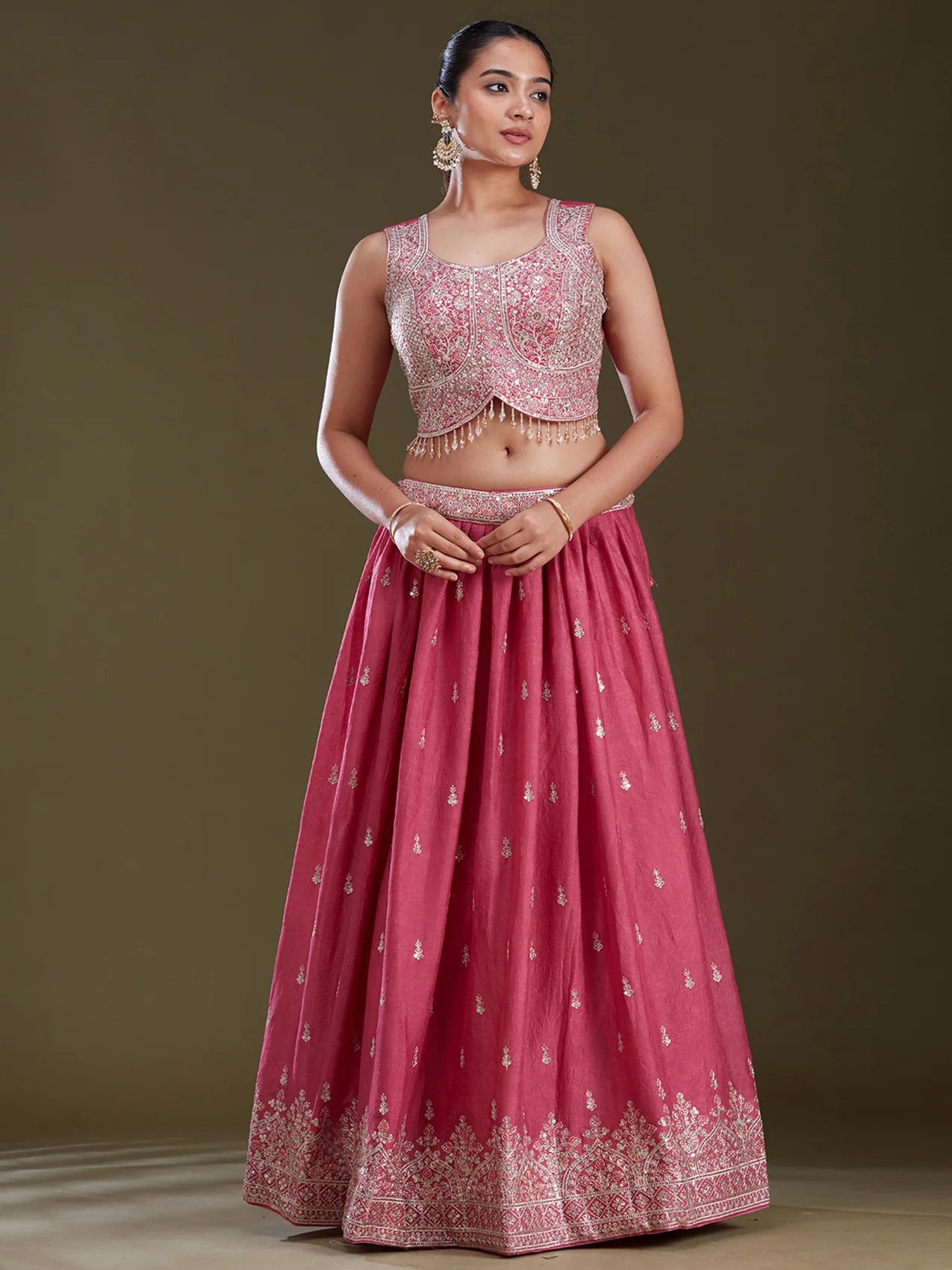 Pink Zariwork (Silver) Soft Raw Silk Readymade Lehenga - Image 5