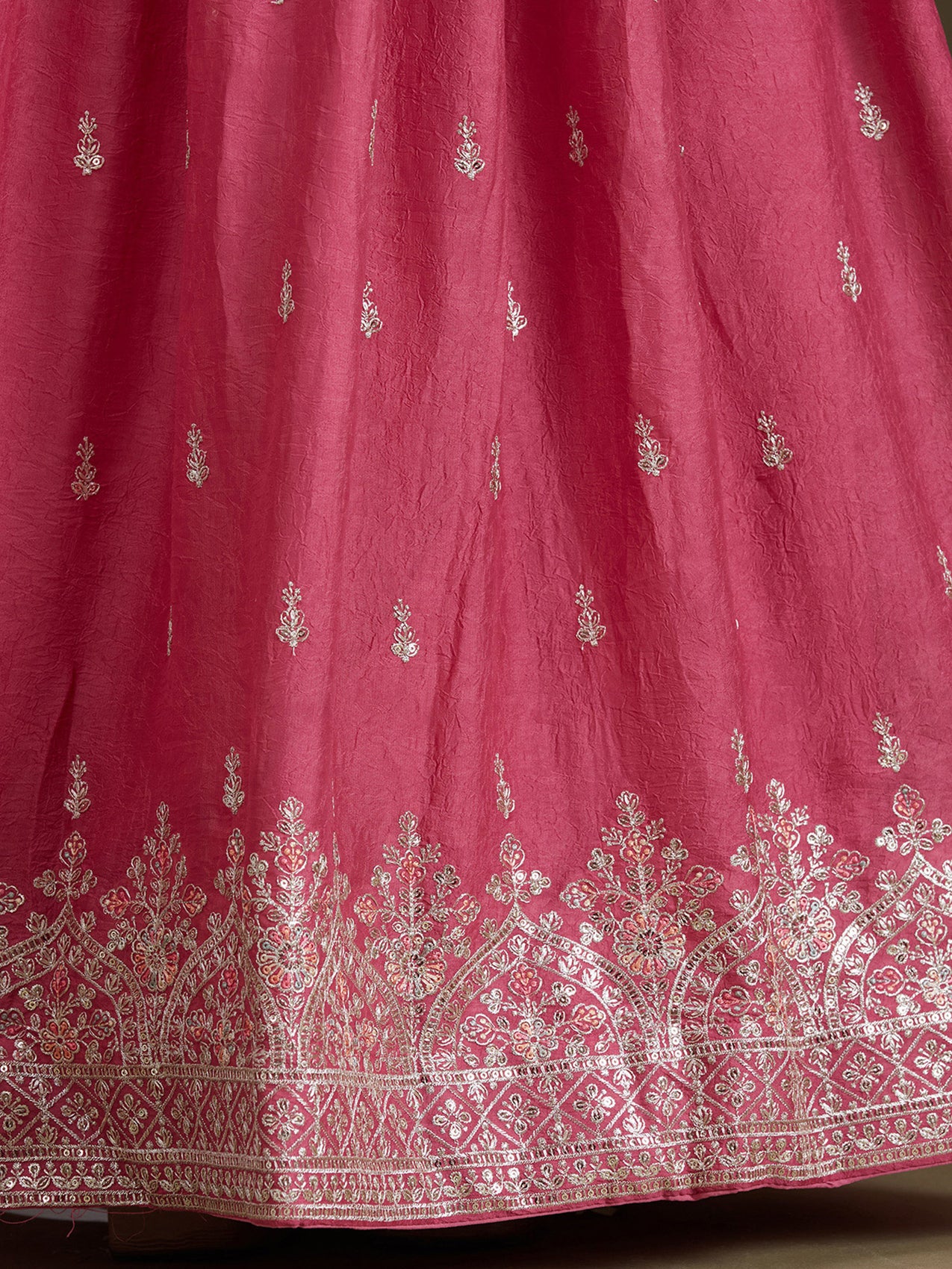 Pink Zariwork (Silver) Soft Raw Silk Readymade Lehenga - Image 7