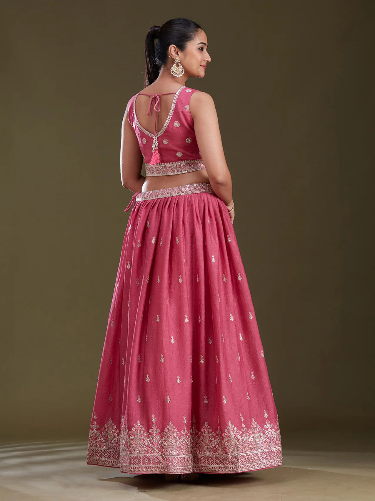Pink Zariwork (Silver) Soft Raw Silk Readymade Lehenga - Image 8