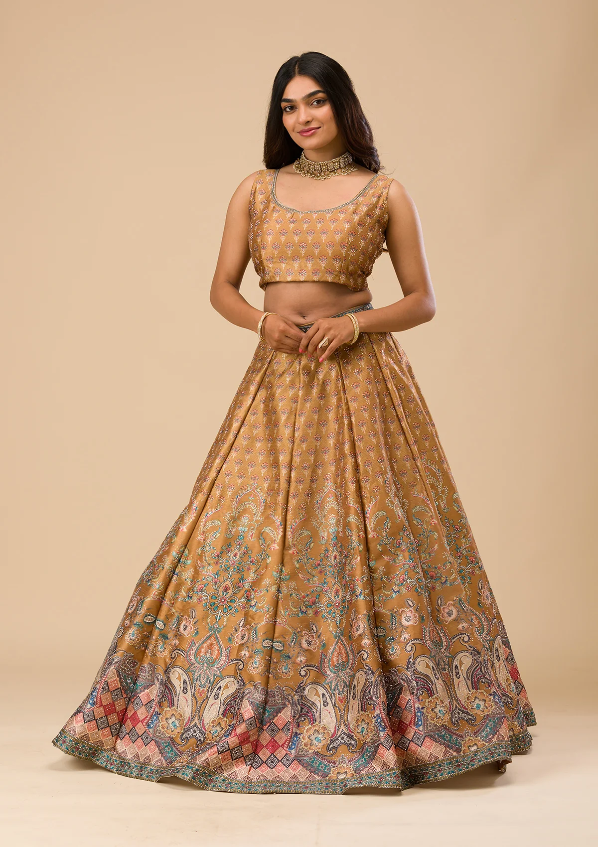 Mustard Swaroski Banarasi Readymade Lehenga Set - Image 4