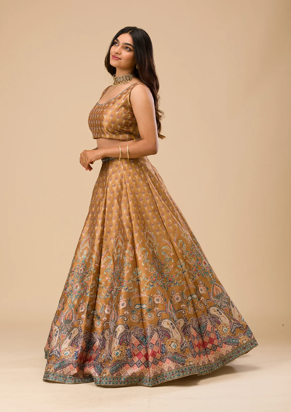 Mustard Swaroski Banarasi Readymade Lehenga Set - Image 5