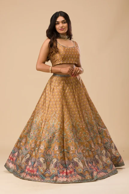 Mustard Swaroski Banarasi Readymade Lehenga Set