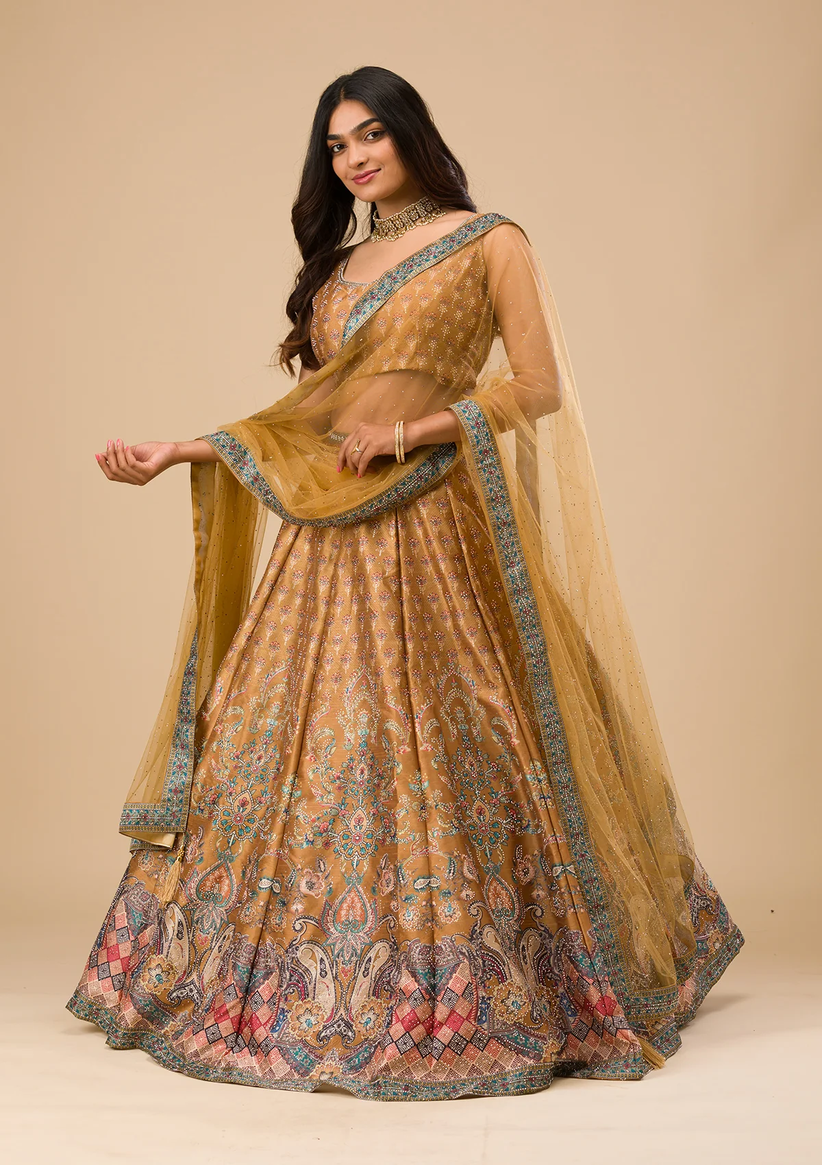 Mustard Swaroski Banarasi Readymade Lehenga Set - Image 10