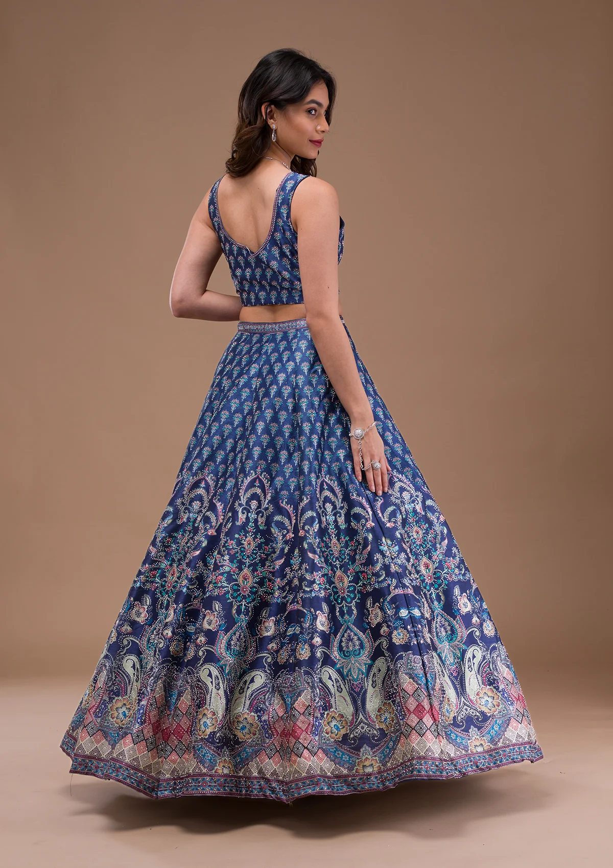 Navy Blue Swaroski Banarasi Readymade Lehenga Set - Image 9