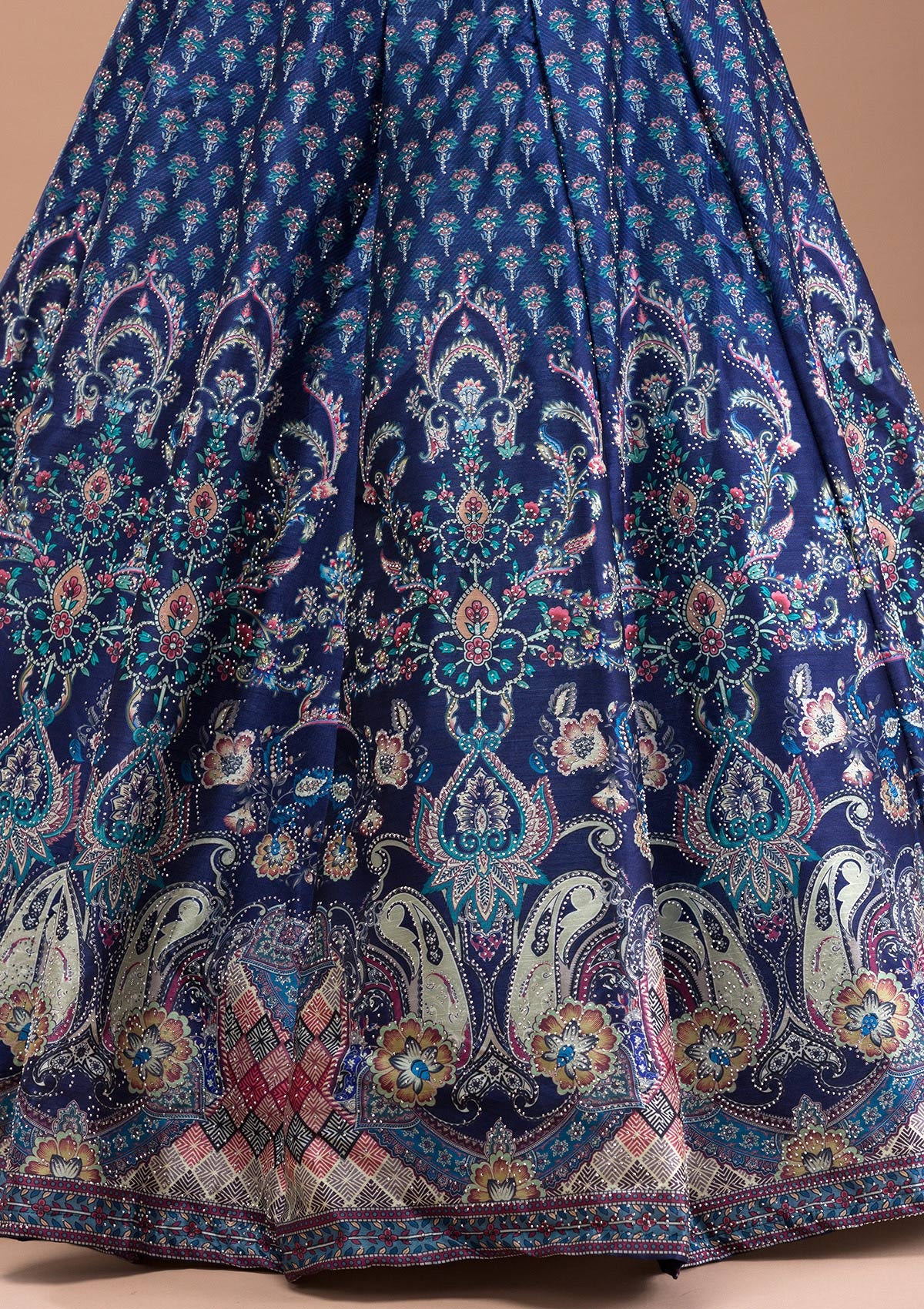 Navy Blue Swaroski Banarasi Readymade Lehenga Set - Image 10