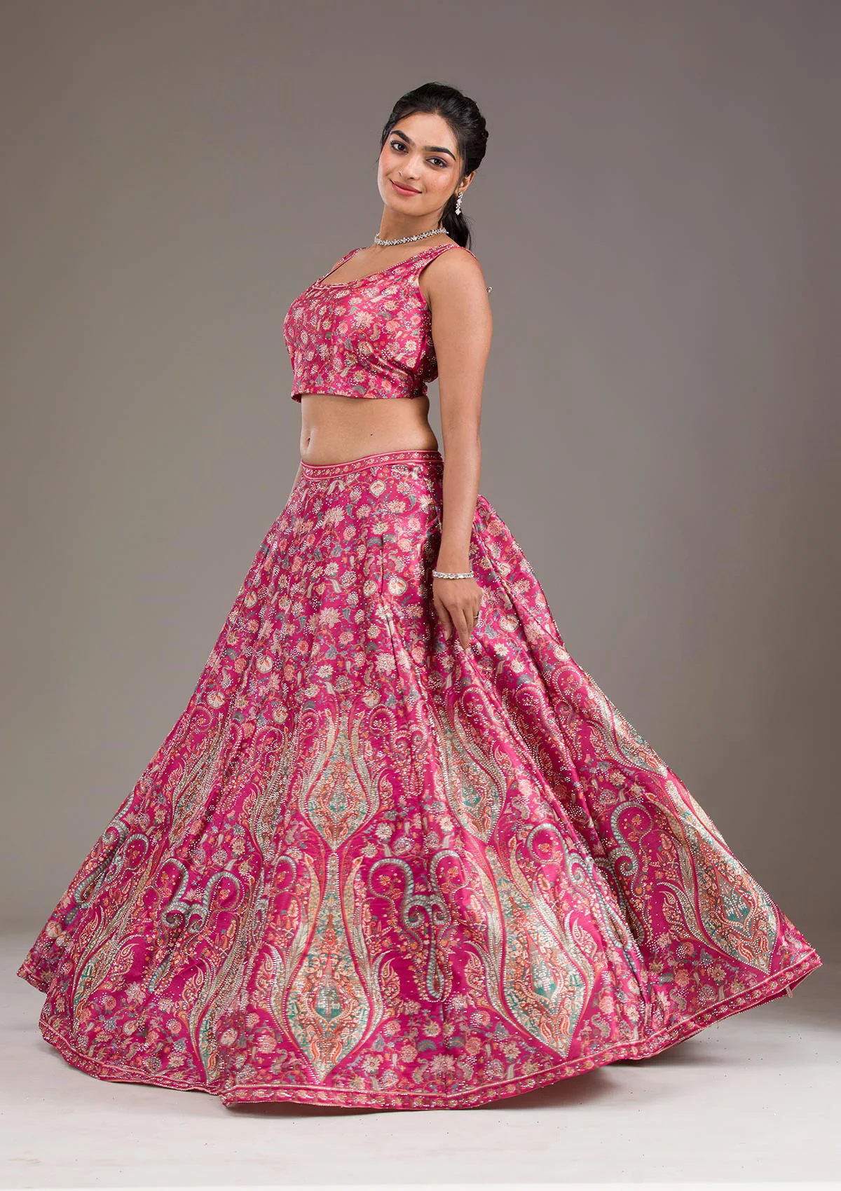 Rani Pink Zariwork Banarasi Readymade Lehenga - Image 4