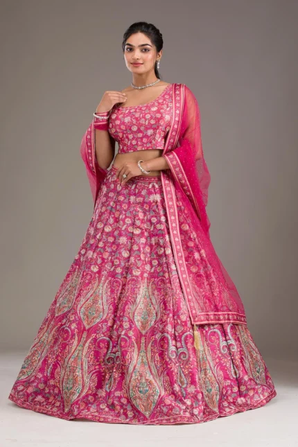 Rani Pink Zariwork Banarasi Readymade Lehenga
