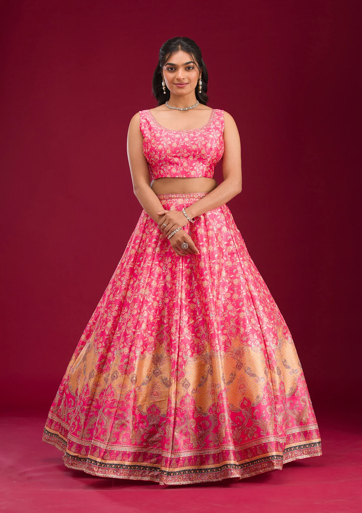 Rani Pink Swarovski Raw Silk Readymade Lehenga - Image 8