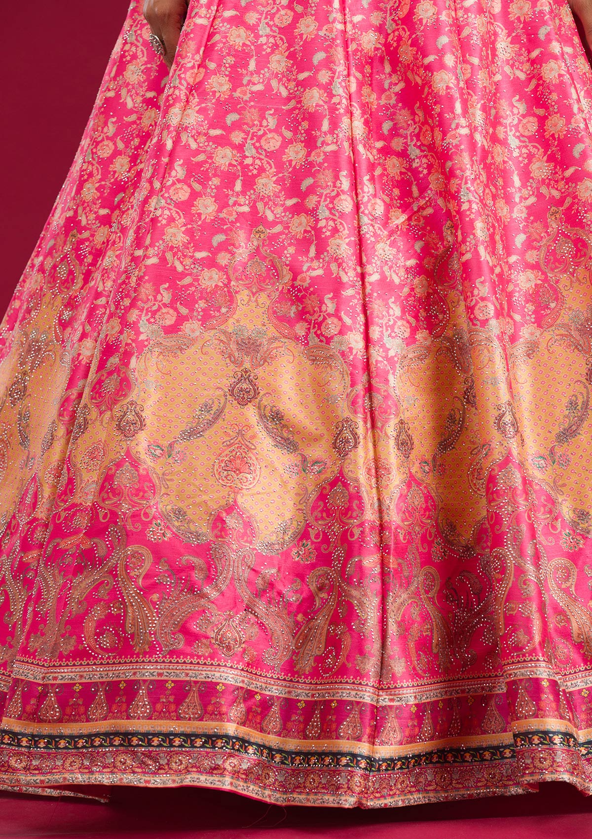 Rani Pink Swarovski Raw Silk Readymade Lehenga - Image 9