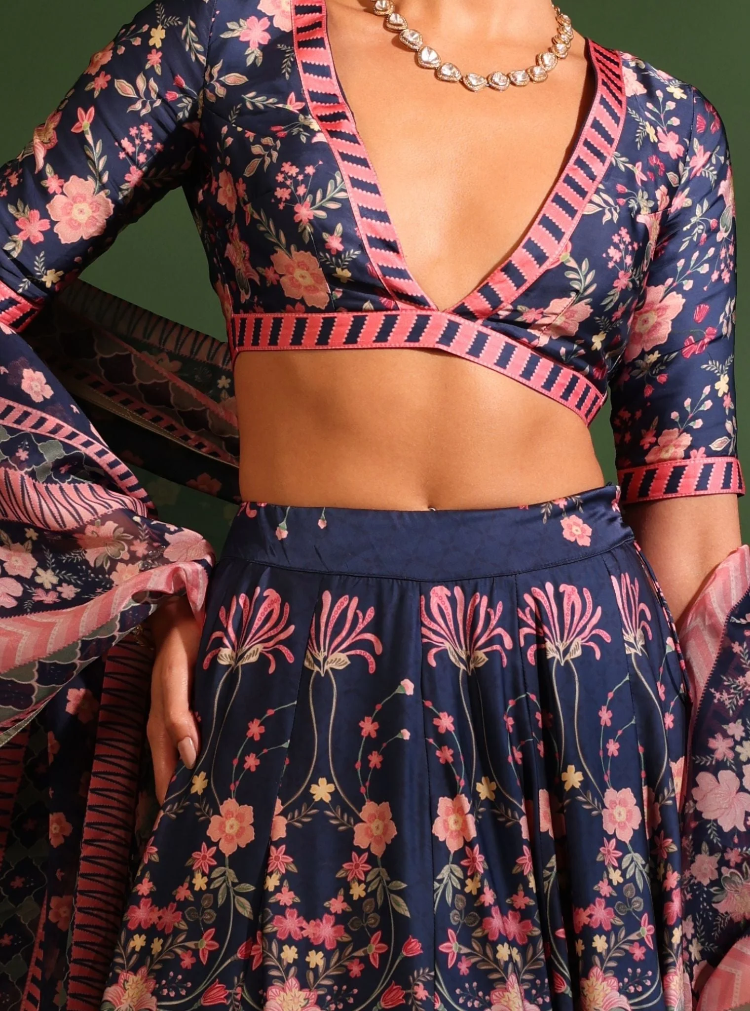 Cupro Satin Printed Jhanak Navy Lehenga - Image 5